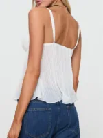 CHRONSTYLE Pleated Lace Camisole – Sexy V-Neck Spaghetti Strap Crop Tank Top for Women