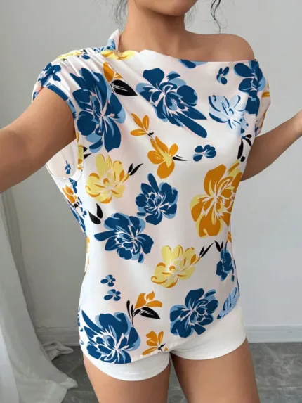 Summer Printed Blouse for Women – Casual Short Sleeve Turn-Down Collar Shirt 2025