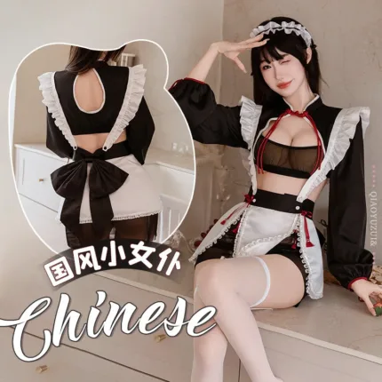 Sexy Maid Costume Cosplay Lingerie – French Apron Maid Outfit with Skirt & Stockings