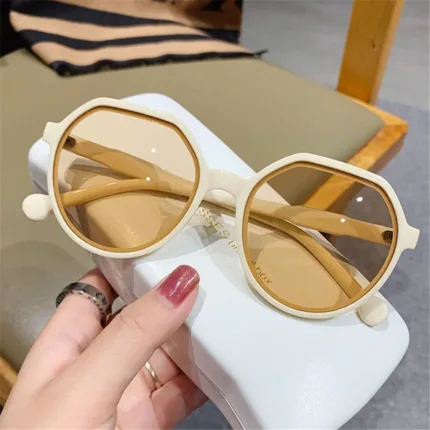 New Jelly Women's Sunglasses Unique Popular Brown Shades Beige Round Frame Sun Glasses for Women & Men