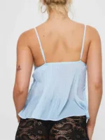 CHRONSTYLE Pleated Lace Camisole – Sexy V-Neck Spaghetti Strap Crop Tank Top for Women