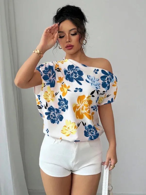 Summer Printed Blouse for Women – Casual Short Sleeve Turn-Down Collar Shirt 2025