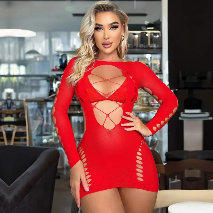 JSY Gradient Fishnet Bodystocking – Sexy Lingerie Bodysuit Dress for Women