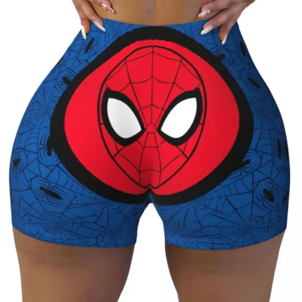 Custom Women Spiderman Cartoon Superhero Workout Yoga Shorts Gym Athletic Biker Running Shorts