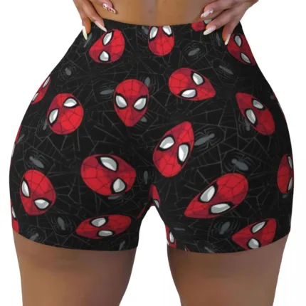 Custom Women Spiderman Cartoon Superhero Workout Yoga Shorts Gym Athletic Biker Running Shorts