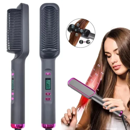 Electric Hot Comb Hair Straightener – Anti-Scald Ionic Straightening Brush with LED Display