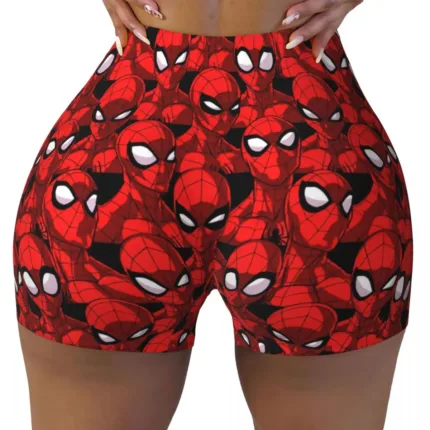 Custom Women Spiderman Cartoon Superhero Workout Yoga Shorts Gym Athletic Biker Running Shorts