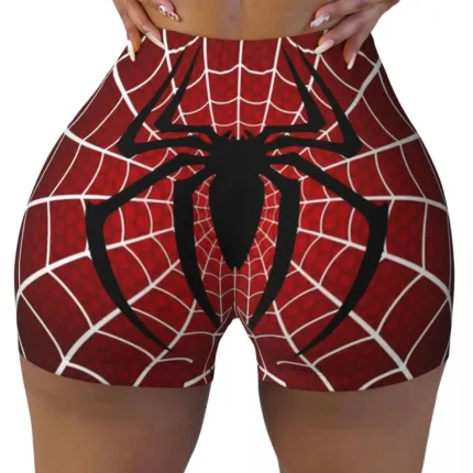 Custom Women Spiderman Cartoon Superhero Workout Yoga Shorts Gym Athletic Biker Running Shorts