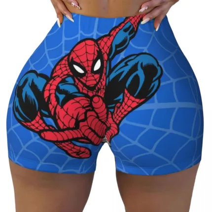 Custom Women Spiderman Cartoon Superhero Workout Yoga Shorts Gym Athletic Biker Running Shorts