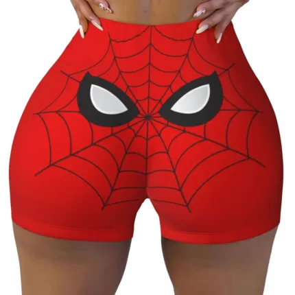 Custom Women Spiderman Cartoon Superhero Workout Yoga Shorts Gym Athletic Biker Running Shorts