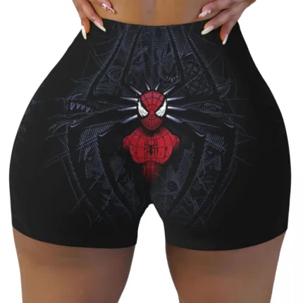 Custom Women Spiderman Cartoon Superhero Workout Yoga Shorts Gym Athletic Biker Running Shorts