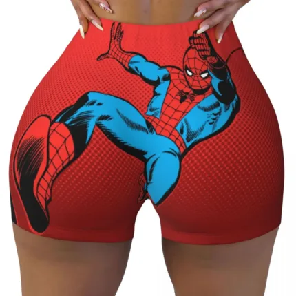 Custom Women Spiderman Cartoon Superhero Workout Yoga Shorts Gym Athletic Biker Running Shorts