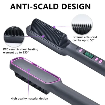 Electric Hot Comb Hair Straightener – Anti-Scald Ionic Straightening Brush with LED Display