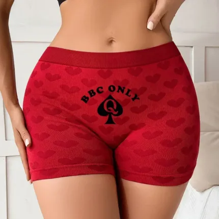 Funny Queen of Spades Women's Sexy Underwear Love Heart Red Knitting Female High-waisted Comfortable Breathable Girl's Panties