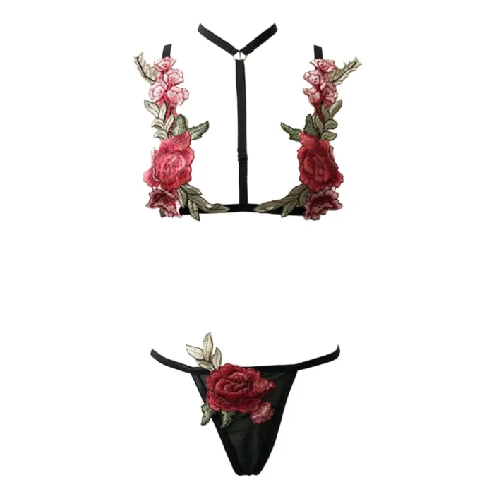 Rose Embroidered Lingerie Set – Sexy Bra & Panty Set with 3D Floral Lace
