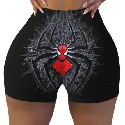 Custom Women Spiderman Cartoon Superhero Workout Yoga Shorts Gym Athletic Biker Running Shorts