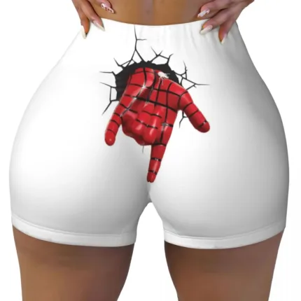 Custom Women Spiderman Cartoon Superhero Workout Yoga Shorts Gym Athletic Biker Running Shorts