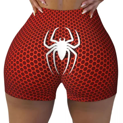 Custom Women Spiderman Cartoon Superhero Workout Yoga Shorts Gym Athletic Biker Running Shorts