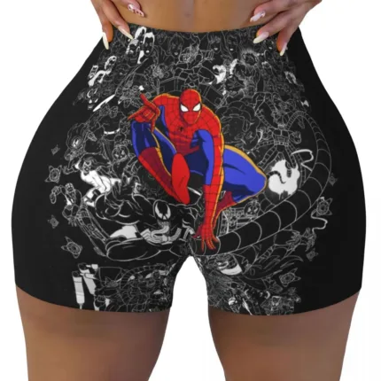 Custom Women Spiderman Cartoon Superhero Workout Yoga Shorts Gym Athletic Biker Running Shorts