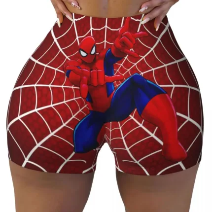 Custom Women Spiderman Cartoon Superhero Workout Yoga Shorts Gym Athletic Biker Running Shorts