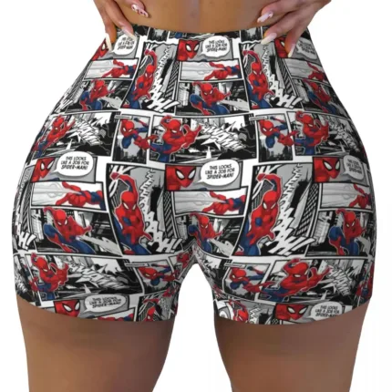 Custom Women Spiderman Cartoon Superhero Workout Yoga Shorts Gym Athletic Biker Running Shorts