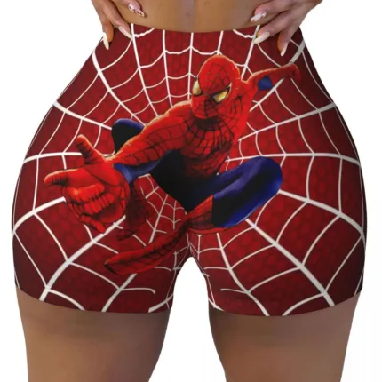Custom Women Spiderman Cartoon Superhero Workout Yoga Shorts Gym Athletic Biker Running Shorts