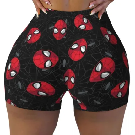 Custom Women Spiderman Cartoon Superhero Workout Yoga Shorts Gym Athletic Biker Running Shorts