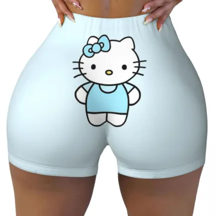 Custom Hello Kitty Gym Shorts – Funny Cat Biker Running Yoga Shorts for Women