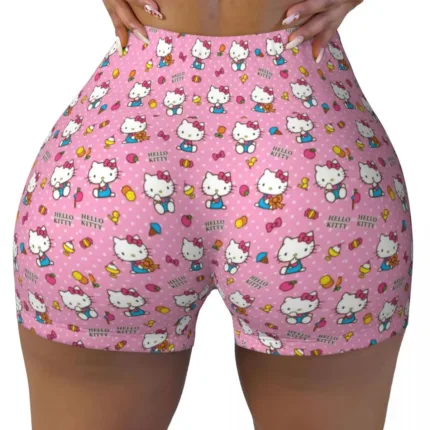 Custom Hello Kitty Gym Shorts – Funny Cat Biker Running Yoga Shorts for Women