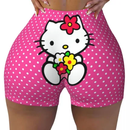 Custom Hello Kitty Gym Shorts – Funny Cat Biker Running Yoga Shorts for Women