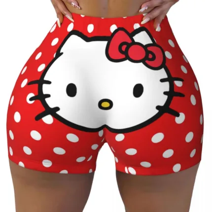 Custom Hello Kitty Gym Shorts – Funny Cat Biker Running Yoga Shorts for Women