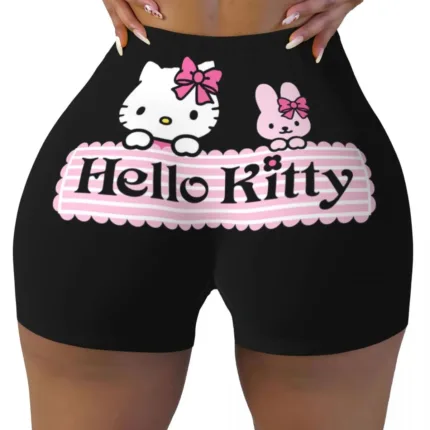 Custom Hello Kitty Gym Shorts – Funny Cat Biker Running Yoga Shorts for Women