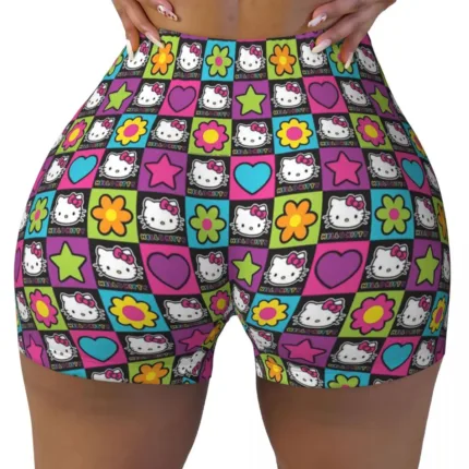 Custom Hello Kitty Gym Shorts – Funny Cat Biker Running Yoga Shorts for Women