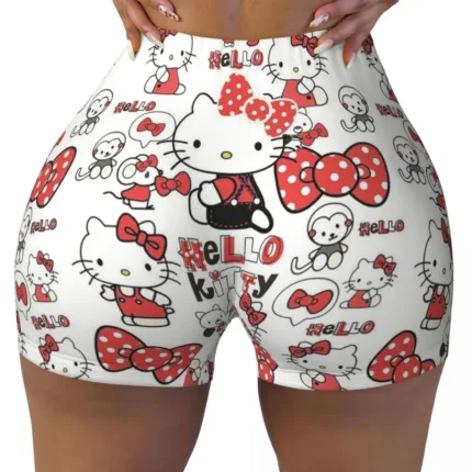 Custom Hello Kitty Gym Shorts – Funny Cat Biker Running Yoga Shorts for Women