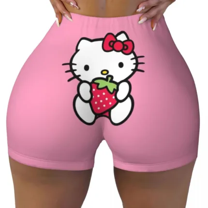 Custom Hello Kitty Gym Shorts – Funny Cat Biker Running Yoga Shorts for Women