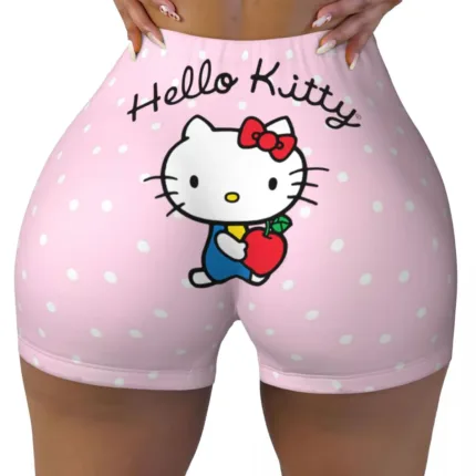 Custom Hello Kitty Gym Shorts – Funny Cat Biker Running Yoga Shorts for Women