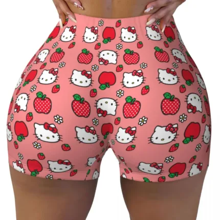 Custom Hello Kitty Gym Shorts – Funny Cat Biker Running Yoga Shorts for Women
