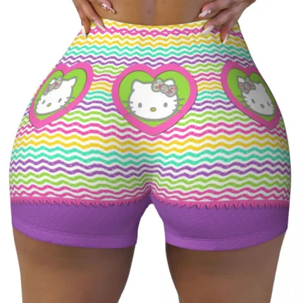 Custom Hello Kitty Gym Shorts – Funny Cat Biker Running Yoga Shorts for Women