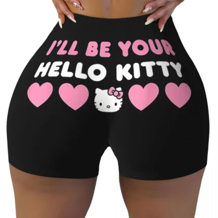 Custom Hello Kitty Gym Shorts – Funny Cat Biker Running Yoga Shorts for Women