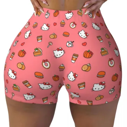 Custom Hello Kitty Gym Shorts – Funny Cat Biker Running Yoga Shorts for Women