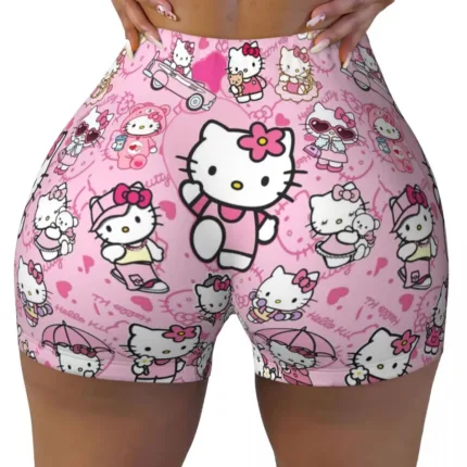Custom Hello Kitty Gym Shorts – Funny Cat Biker Running Yoga Shorts for Women