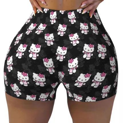 Custom Hello Kitty Gym Shorts – Funny Cat Biker Running Yoga Shorts for Women