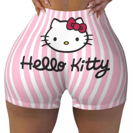 Custom Hello Kitty Gym Shorts – Funny Cat Biker Running Yoga Shorts for Women